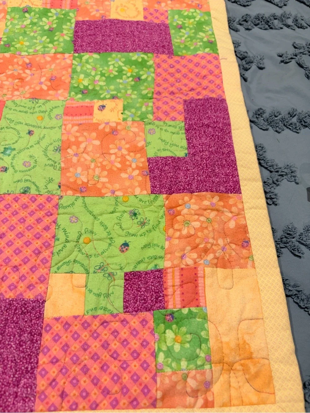 Handmade Patchwork Baby Quilt 36” x 46” Cotton & Minky Blanket